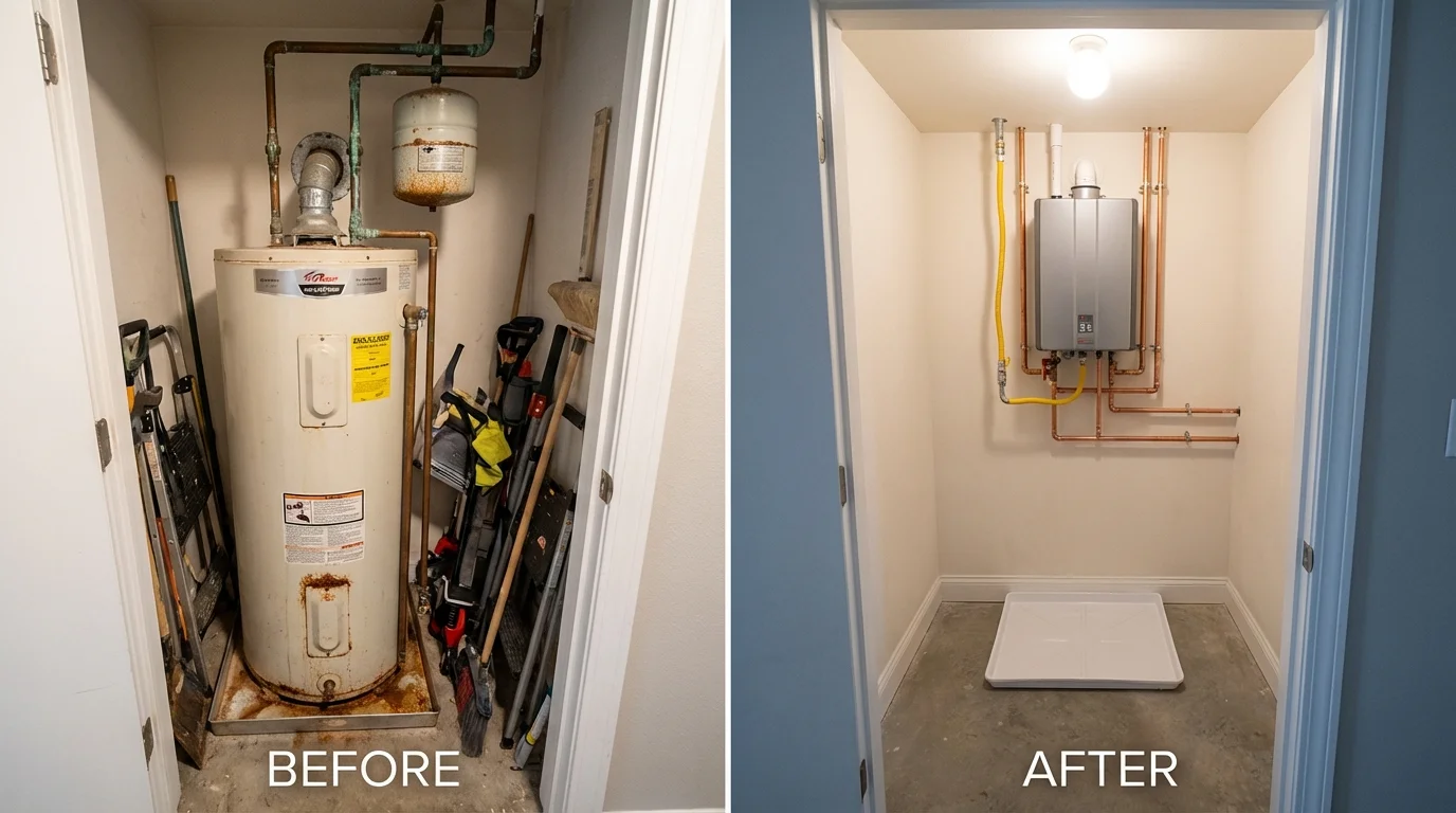 Tank water heater versus wall-mounted tankless unit comparison for Friendswood, TX homeowners