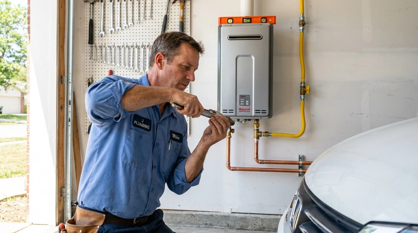 Tankless water heater installation by a Johns Plumbing LLC plumber in Friendswood